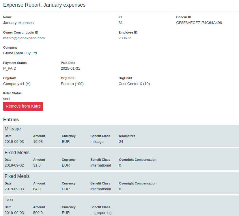 Expense report view
