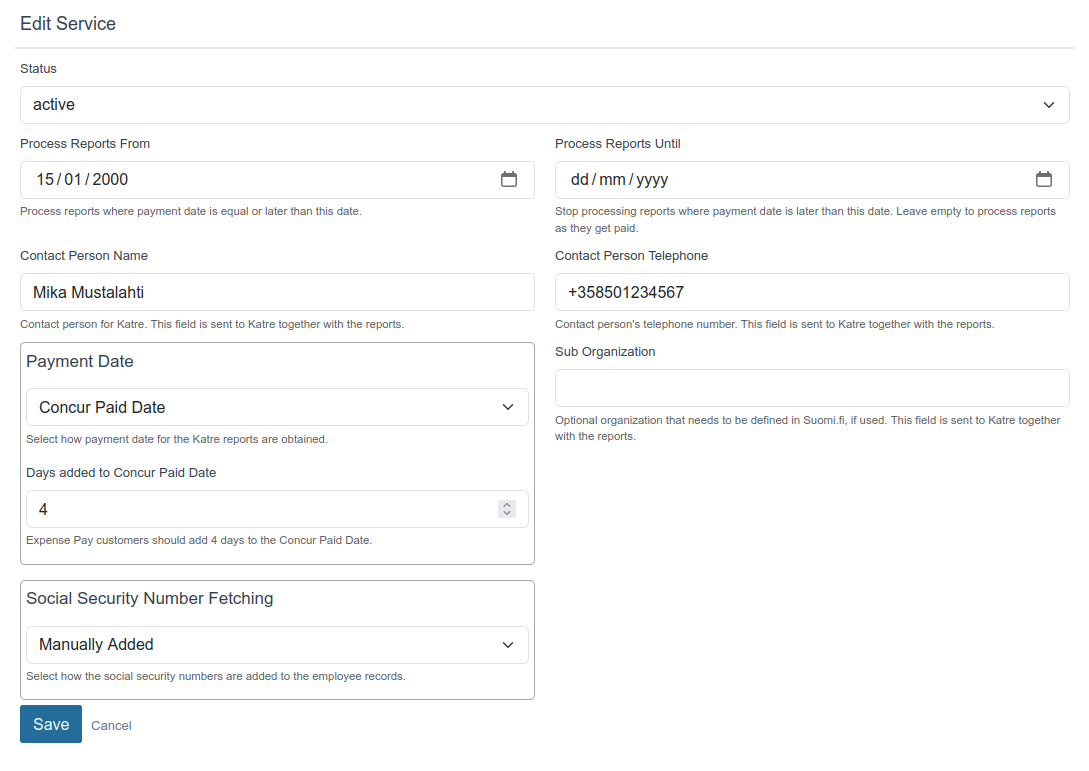 KATRE service form
